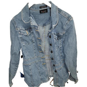 Axcess Liz Claiborne Stretch Jean Jacket Womens Large Button Front Retro 90's Ex